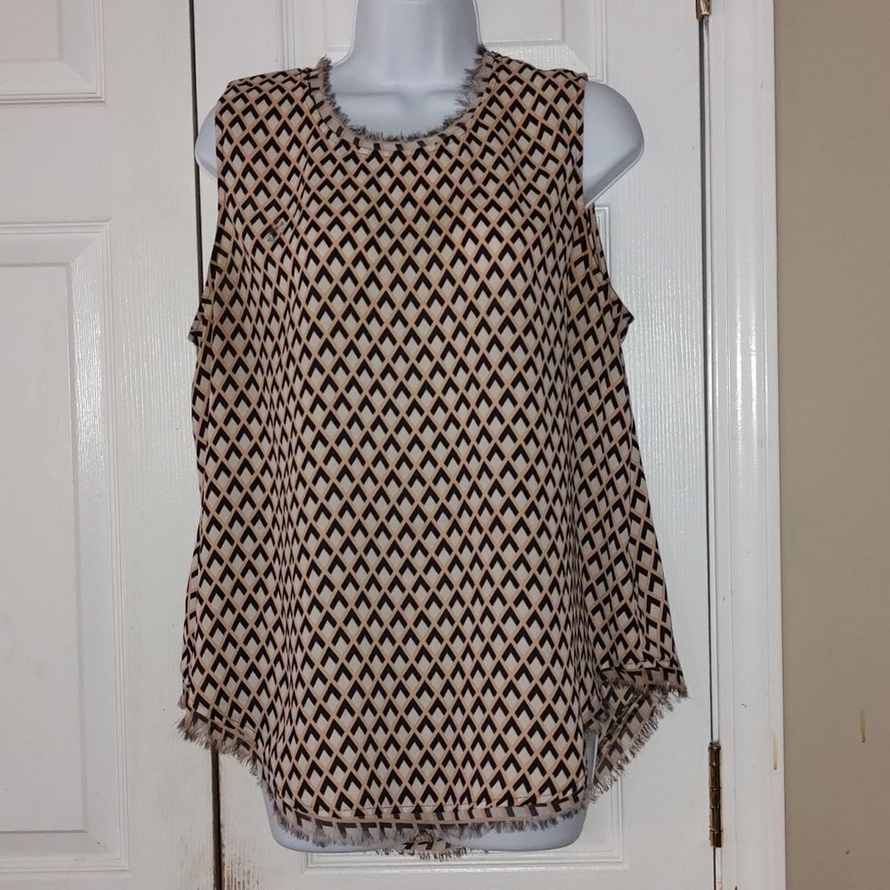 Who What Wear fringe collar and hem sleeveless sheer blouse top Sz XL
